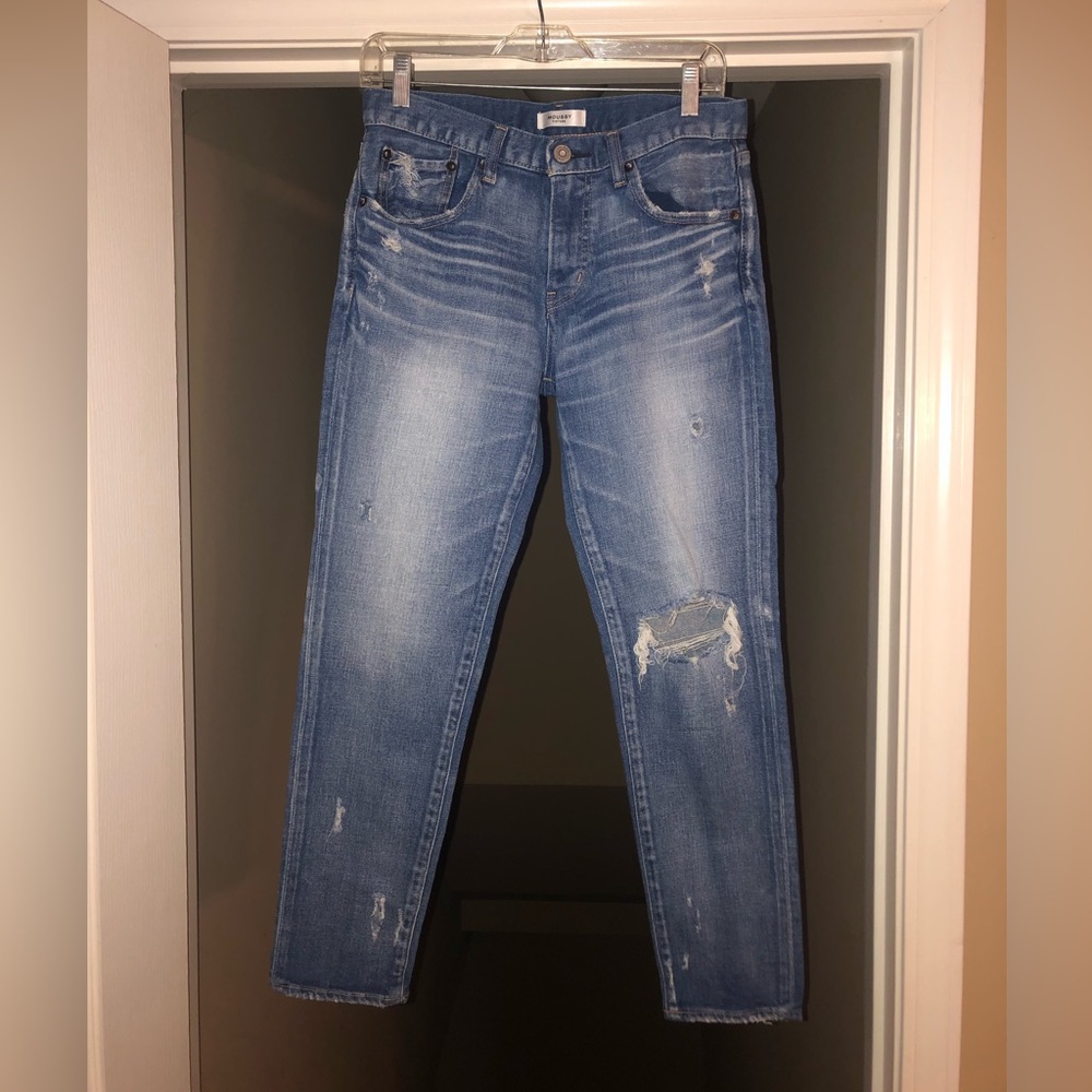 Moussy Vintage Helendale Distressed Skinny Jeans in Light Blue, Size 28.